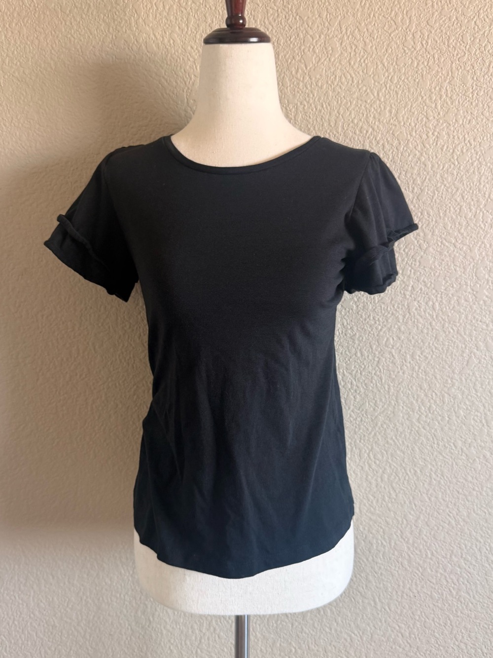 Banana Republic Black Short Ruffle Sleeve Tee